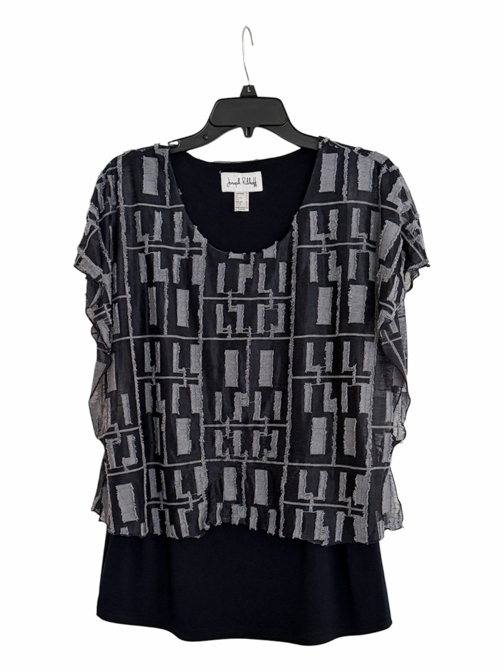 Joseph Ribkoff Navy & Denim Blue Geometric Layered Tunic Size 14 Made in Canada